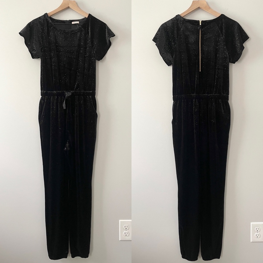 Crewcuts Black Velvet Ruffle Sleeve Jumpsuit Girls 14